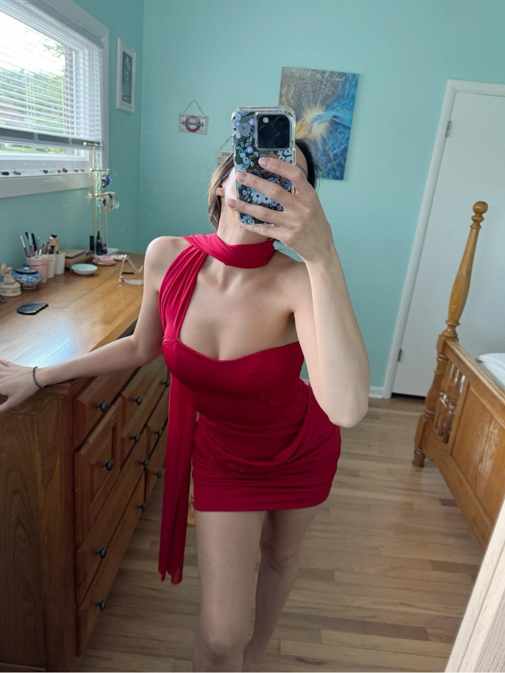 New Meshki Mattea Red Mini Dress with Scarf Tie, XXS, LAST CHANCE!!